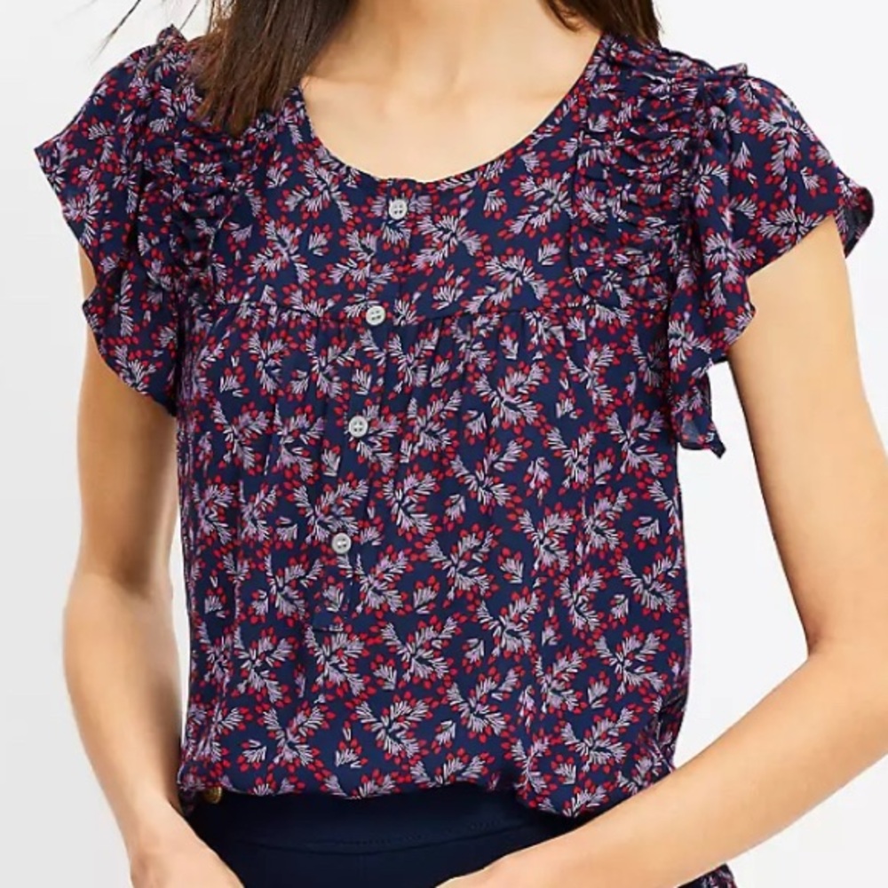 LOFT Navy Floral Blouse